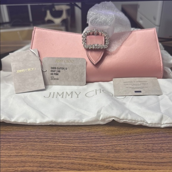 Jimmy Choo Satin Pink Clutch with Crystal Buckle - Picture 1 of 8